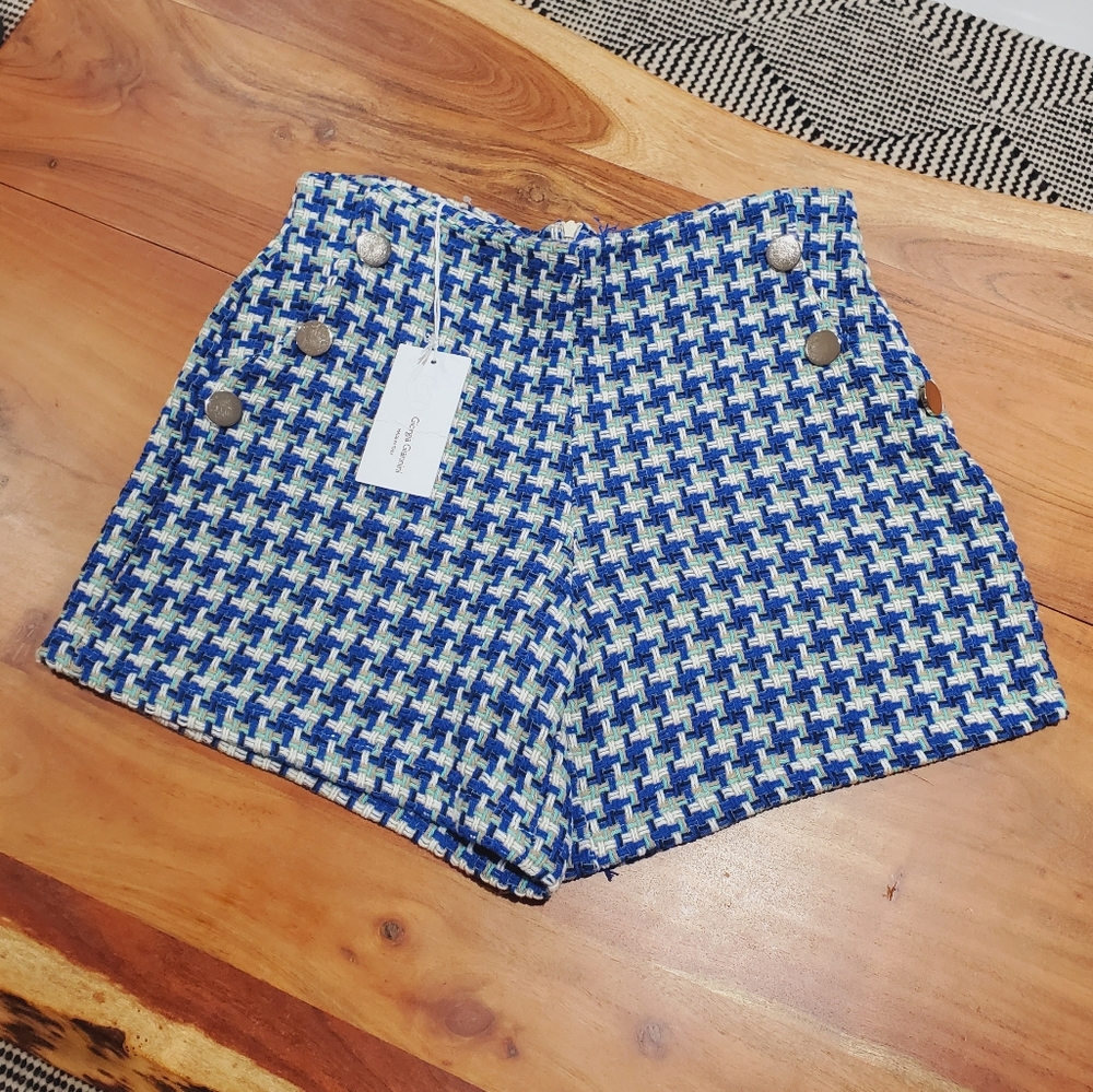 Designer- Giorgia Giannini Italian Made Tweed Plaid High Waisted Shorts- Rare